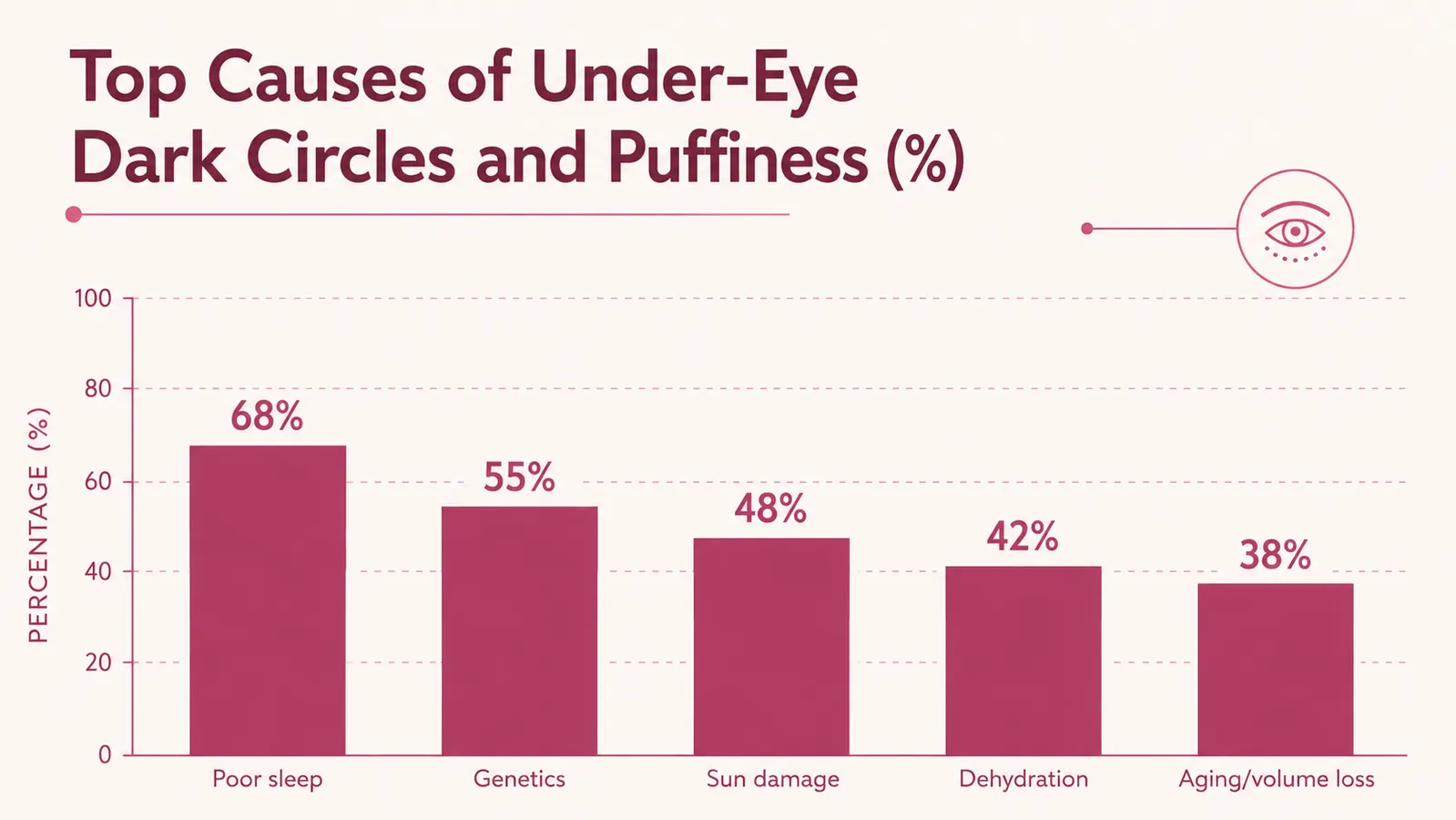 Split close-up illustration comparing under-eye skin texture before and after consistent retinol use, fine lines visible on left, smoother skin on right