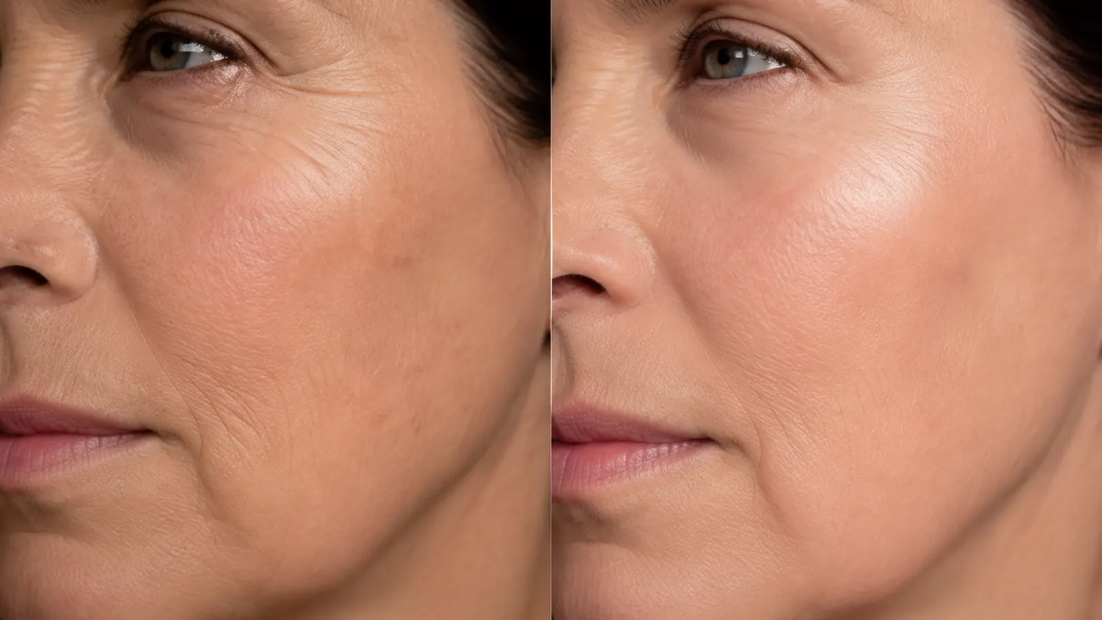 Comparison of skin texture before and after a retinol introduction period, illustrated as a simple two-panel close-up